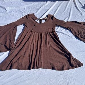 Striped Rust and Gray Crewneck Top by altard state bell sleeve & tie back size S